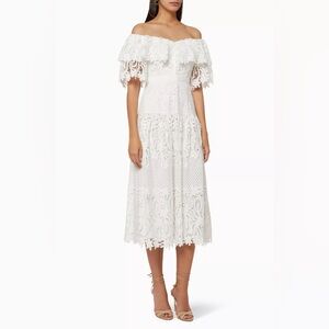 Self Portrait Midi Dress Lace White Wedding Reception Ceremony Engagement Size 4